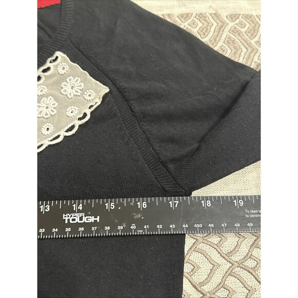 (R) ANTHROPOLOGIE Guinevere Beaded Lace Applique Cardigan Sweater Black Vintage - Picture 12 of 14